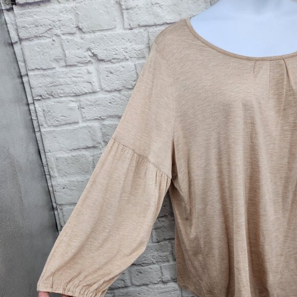 Talbots Womens Plus Pleated 3/4 Balloon Sleeve Blouse Size 3X Scoop Neck Tan - Picture 3 of 10